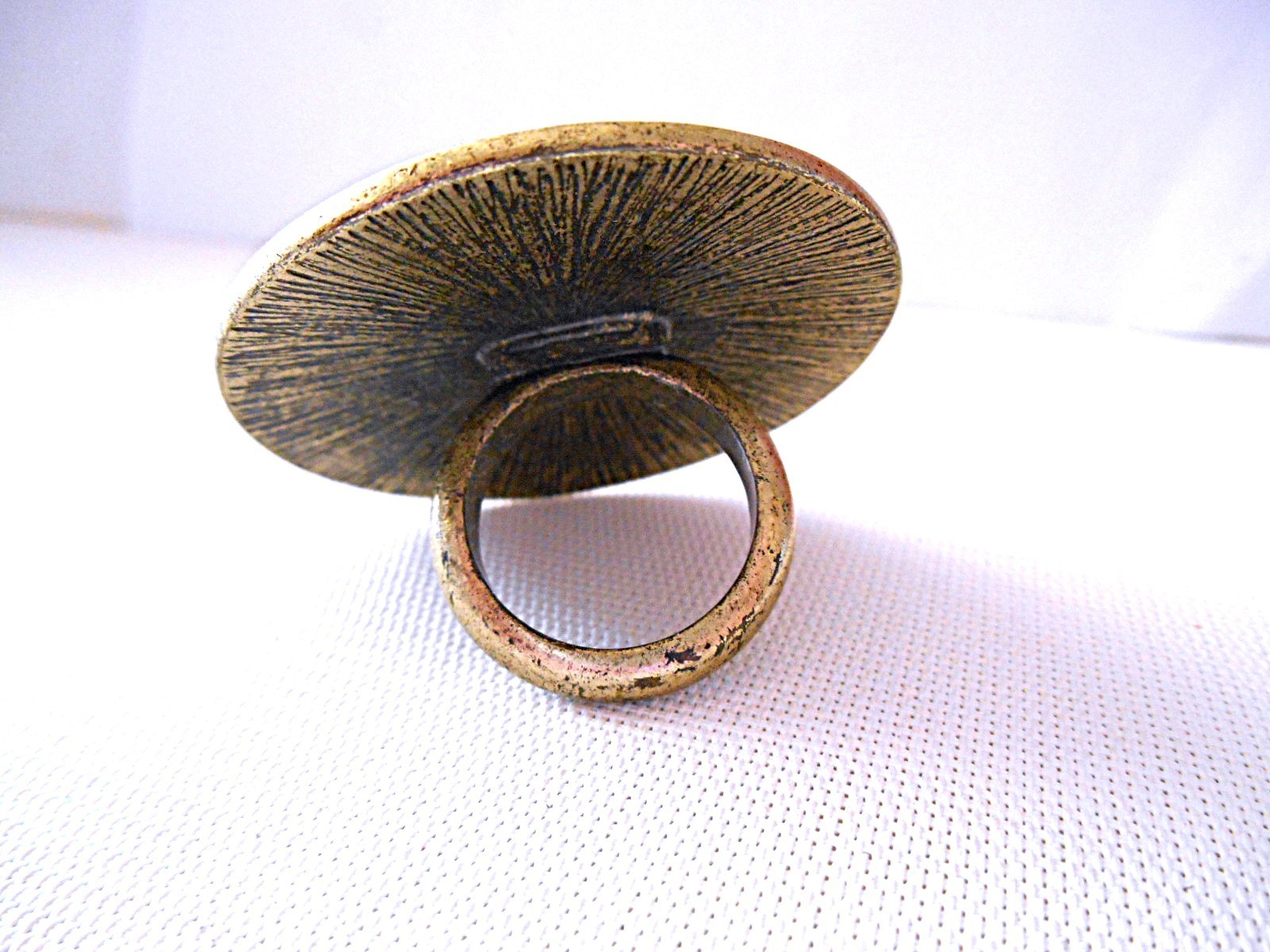 Large Round Top Bronzetone & Black Ring size 8