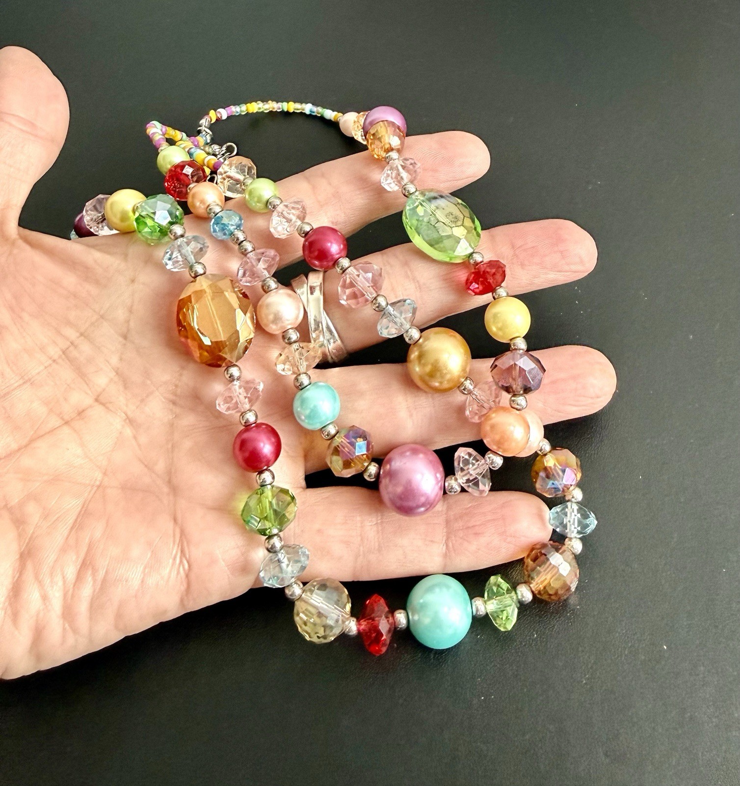 Bohemian Multicolor Multi-Strand Necklace Crystal Glass Acrylic Statement