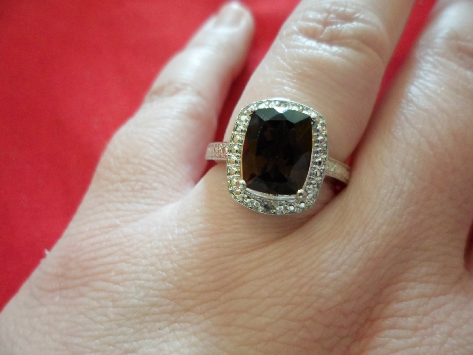 Brazilian Smoky Quartz Ring w/Diamond Accents in Platinum Overlay-Size 7-3.12CTW