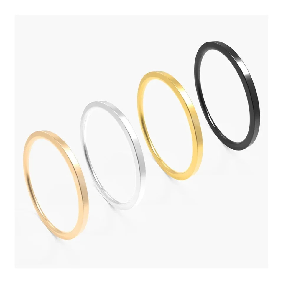 Stainless Steel Ring Slim Band 1mm Black Rose Gold Color Smooth Jewelry