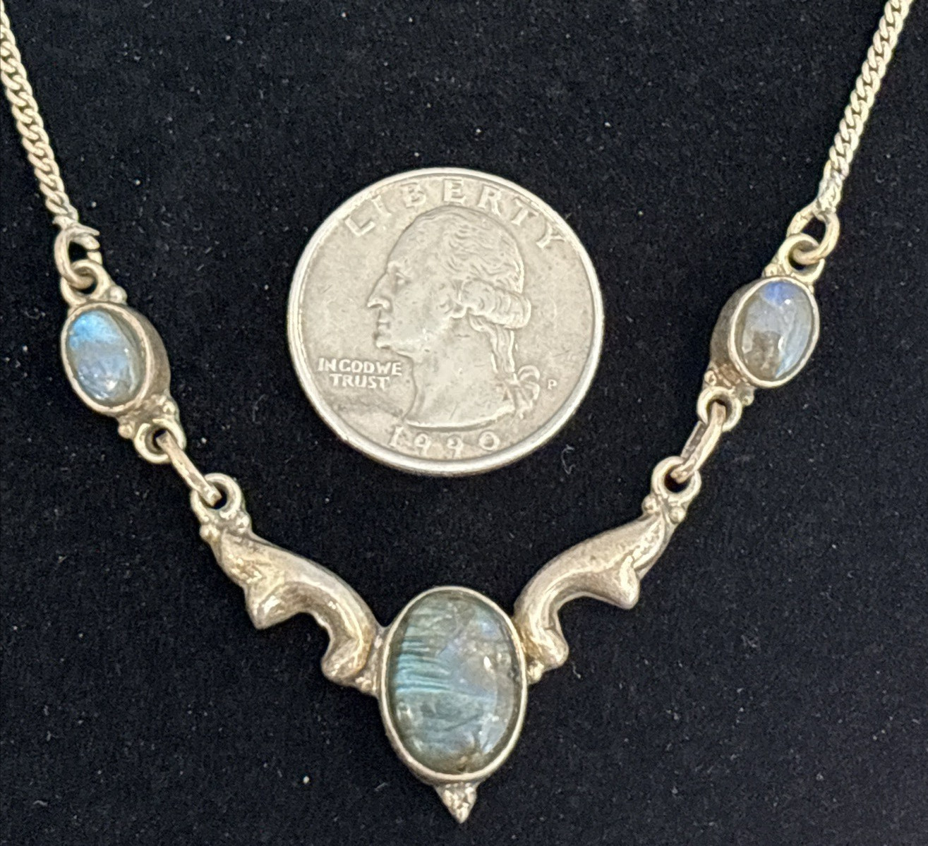 Delicate Labradorite Gemstone 925 Sterling Silver 12″ – 14″ Choker Necklace