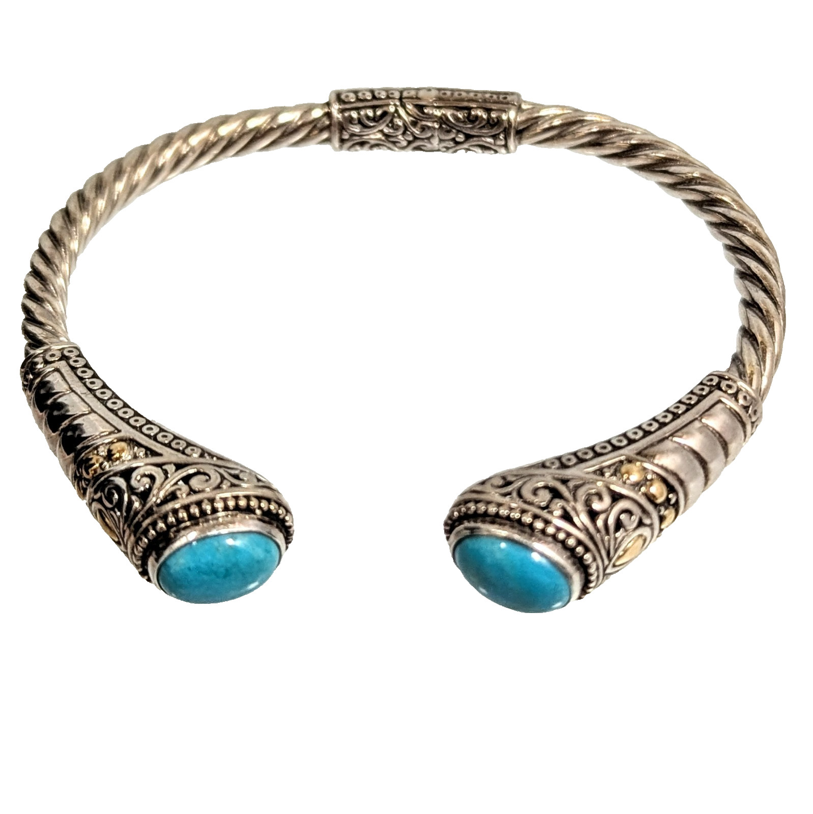 Samuel Brnham 925 Sterling Silver 18K Gold & Turquoise Hinged Bracelet
