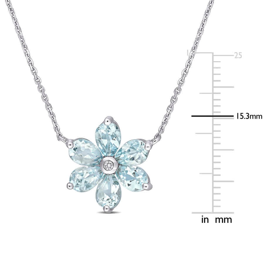 AMOUR 2 3/8 CT TGW Aquamarine and Diamond Accent Floral Pendant with Chain In