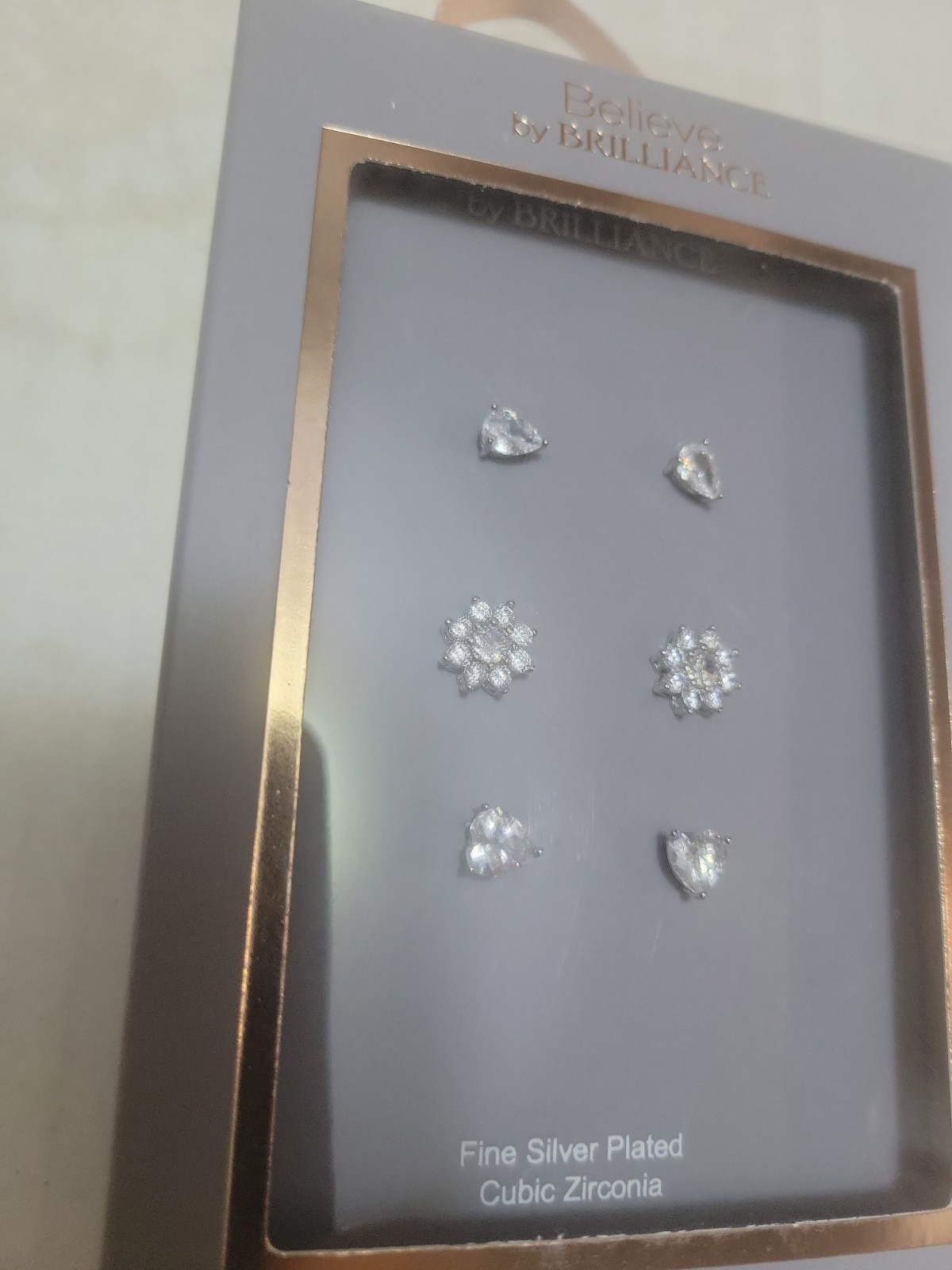 Believe by Brilliance 3 Sets Cubic Zirconia Silver Plated Stud Earrings