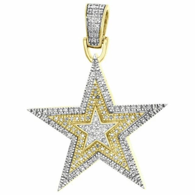 3Ct Round Simulated Diamonds Two Tone Star Pendant 14K Yellow/White Gold Plated