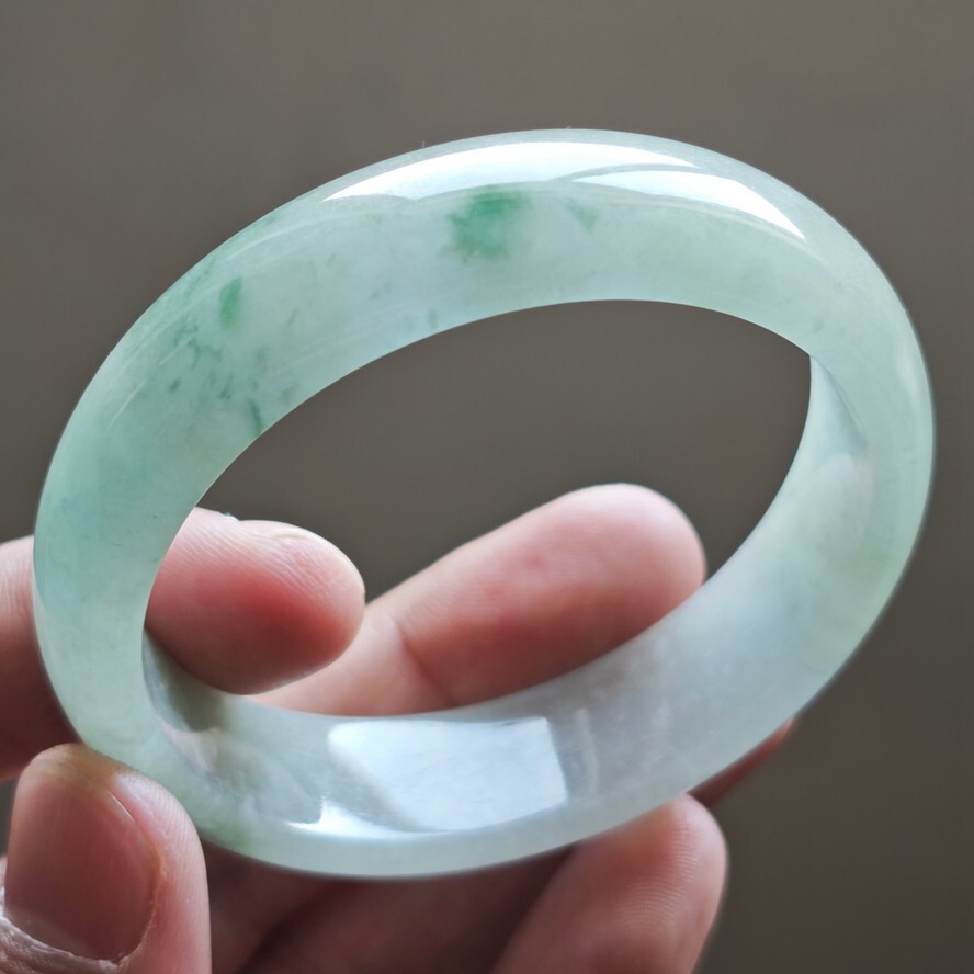 59mm Green White Emerald Icy Jadeite Jade Bracelet Bangle Burma Jade Bangle 2672