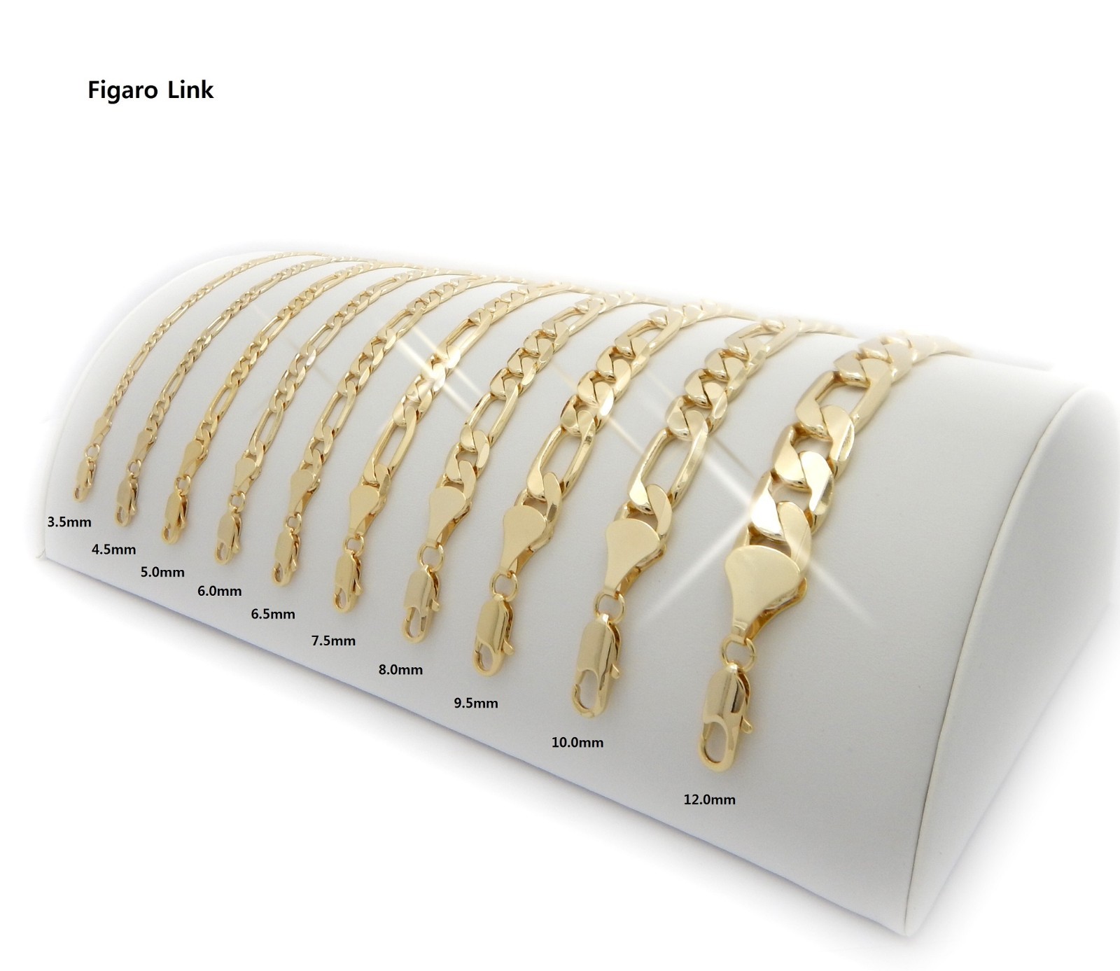 NEW GOLD PLATED FIGARO LINK NECKLACE CHAIN (3.5mm to 12mm) / (20″/24/30″”)