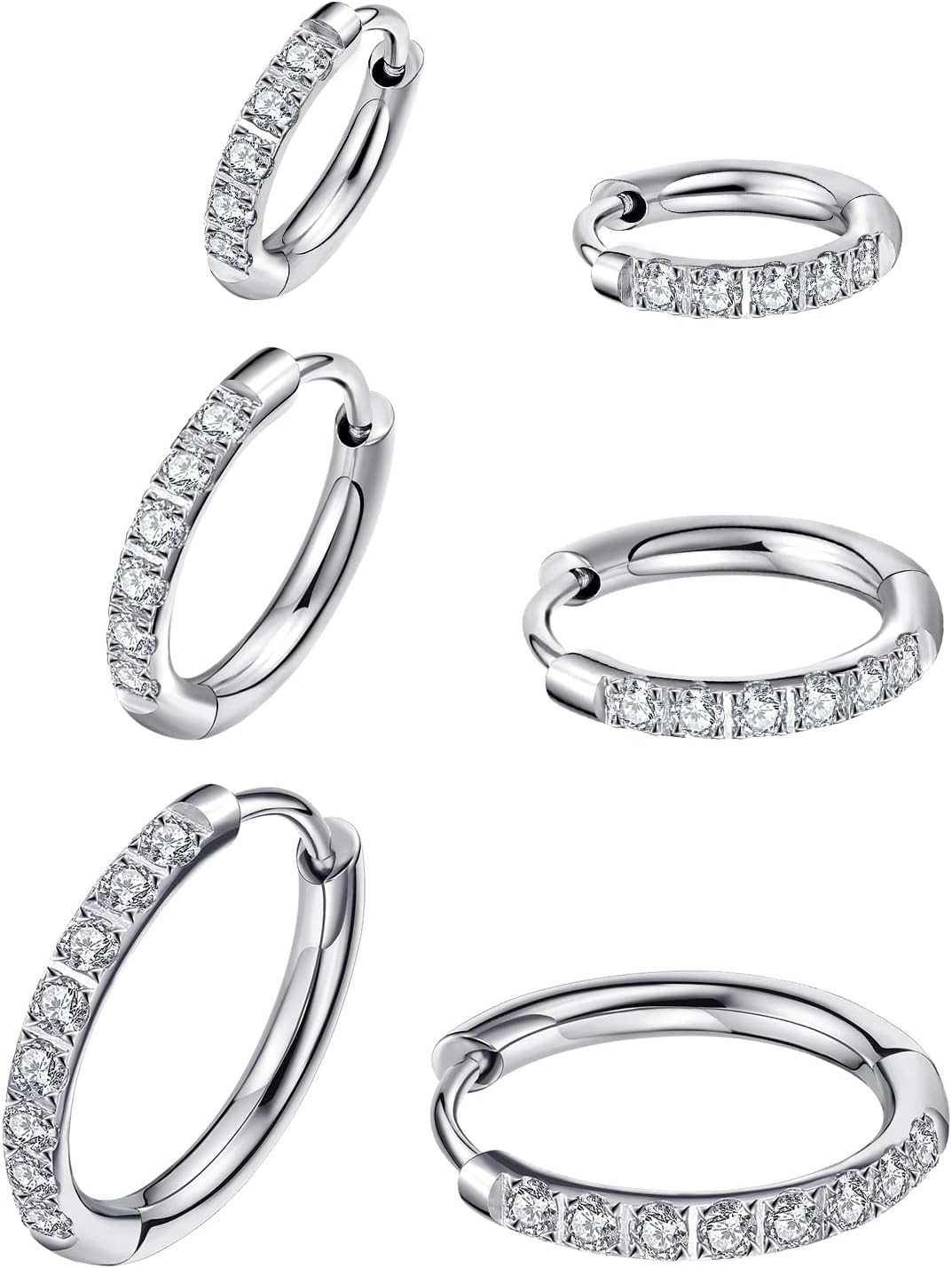 316L Surgical Steel Huggie Hoop Earrings,Dainty Pave Cubic Zirconia Cartilage Ti