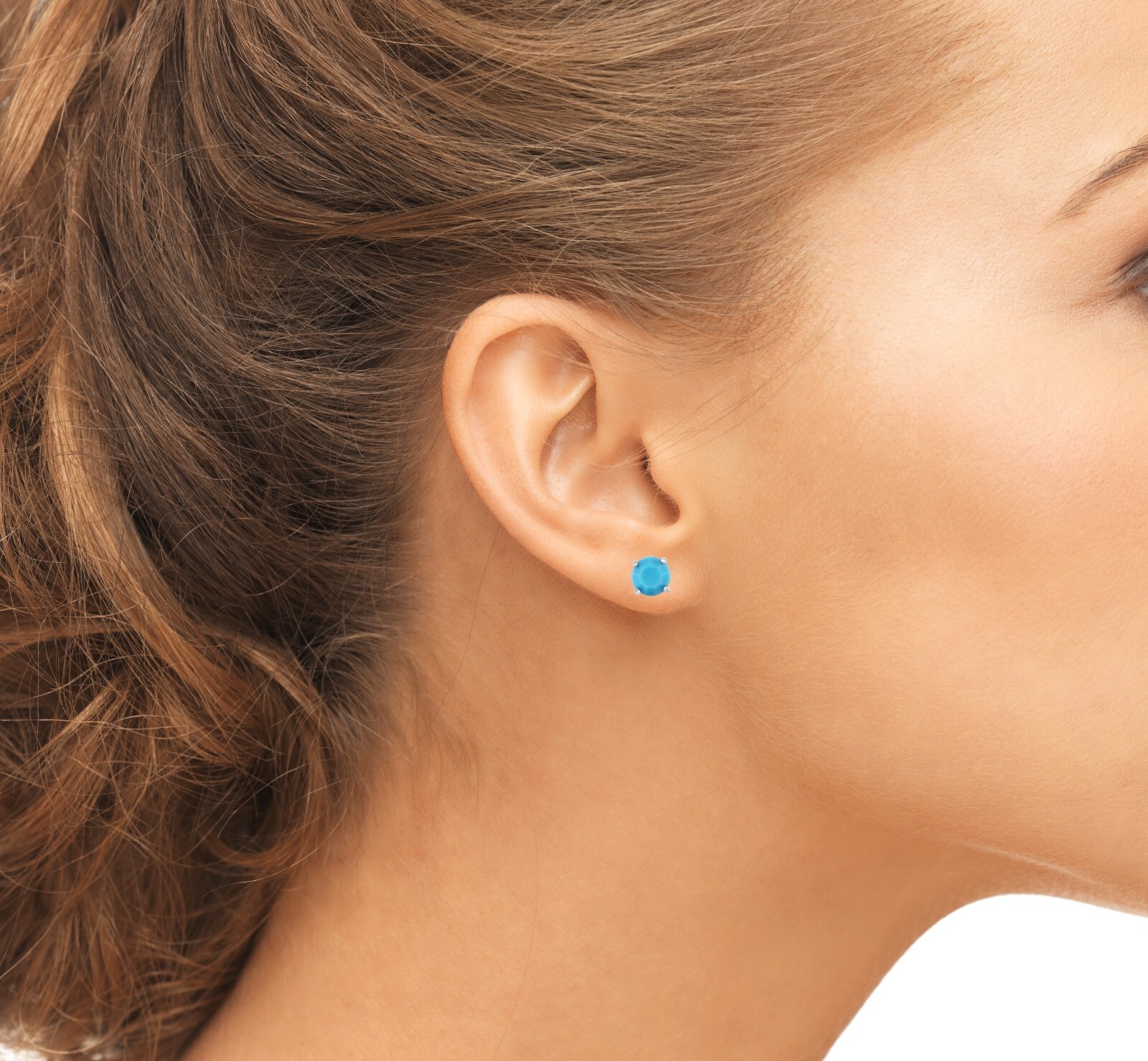 925 Solid Sterling Silver Round Cut Turquoise Studs Earrings UNISEX Men Women