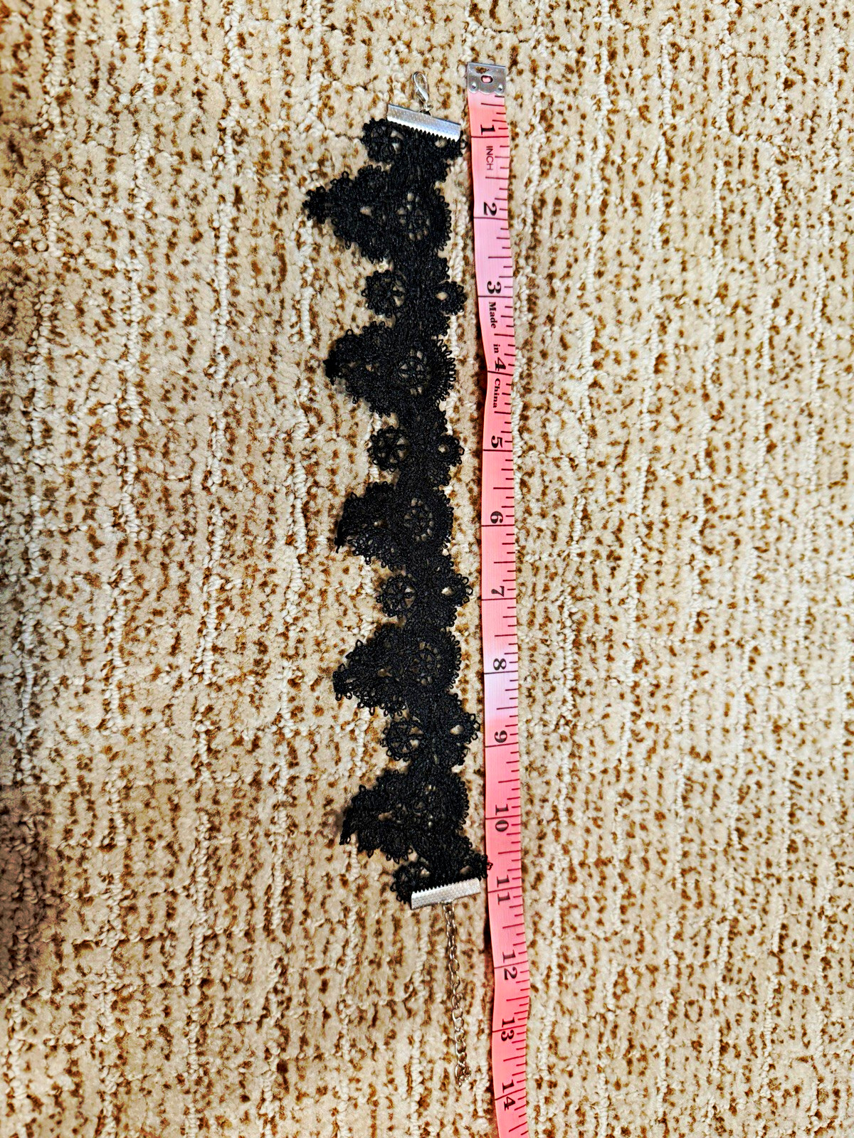Black Lace Choker Necklace Adjustable 14in Cable Chain Lobster Clasp No Stone