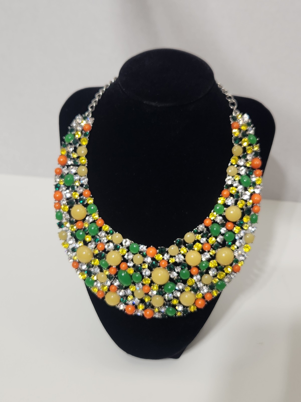 Multicolor Fruitbowl Rhinestone Bib Statement Necklace Round Crystal CableChain