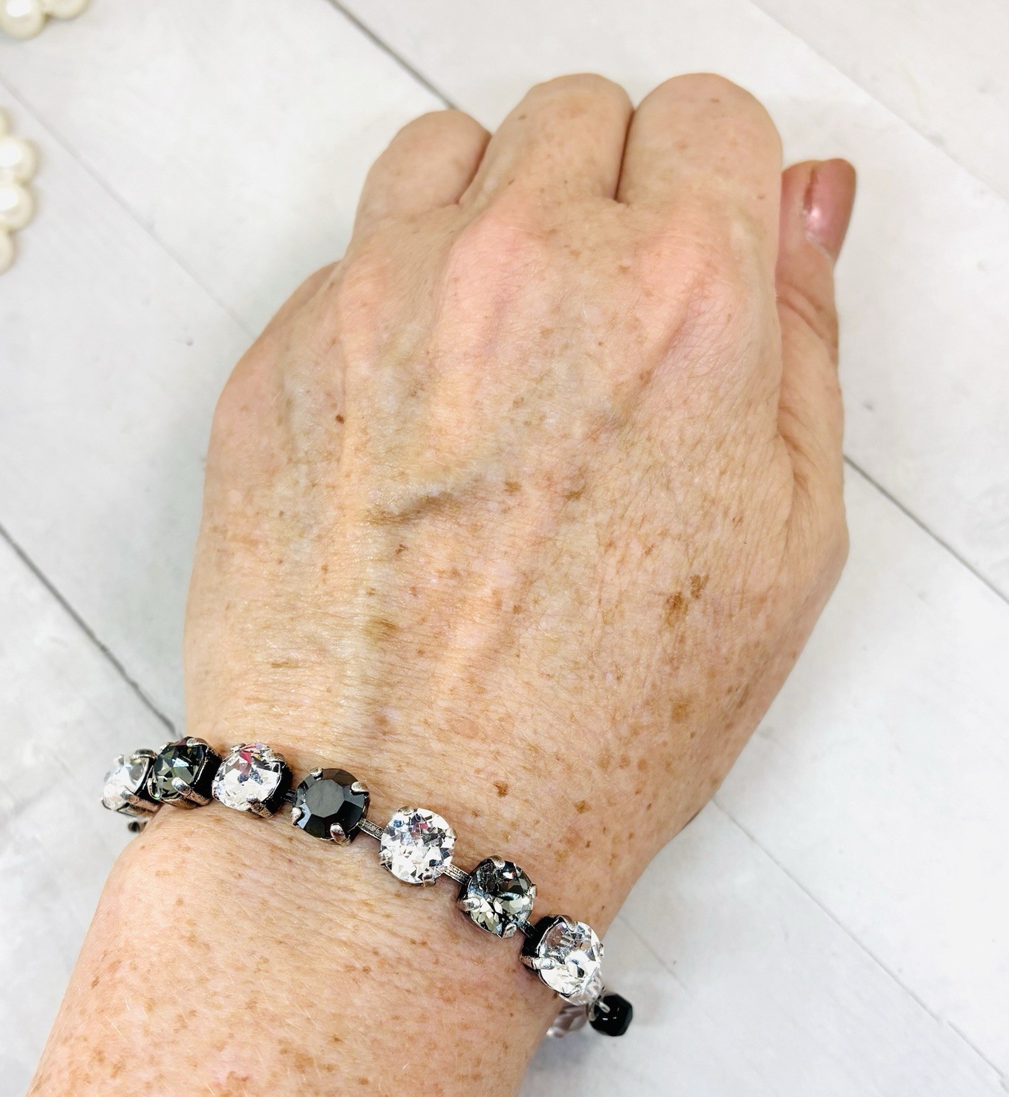 8mm Antique Silver Plated Beaded Black And Gray Tennis Cup Chain Bracelet