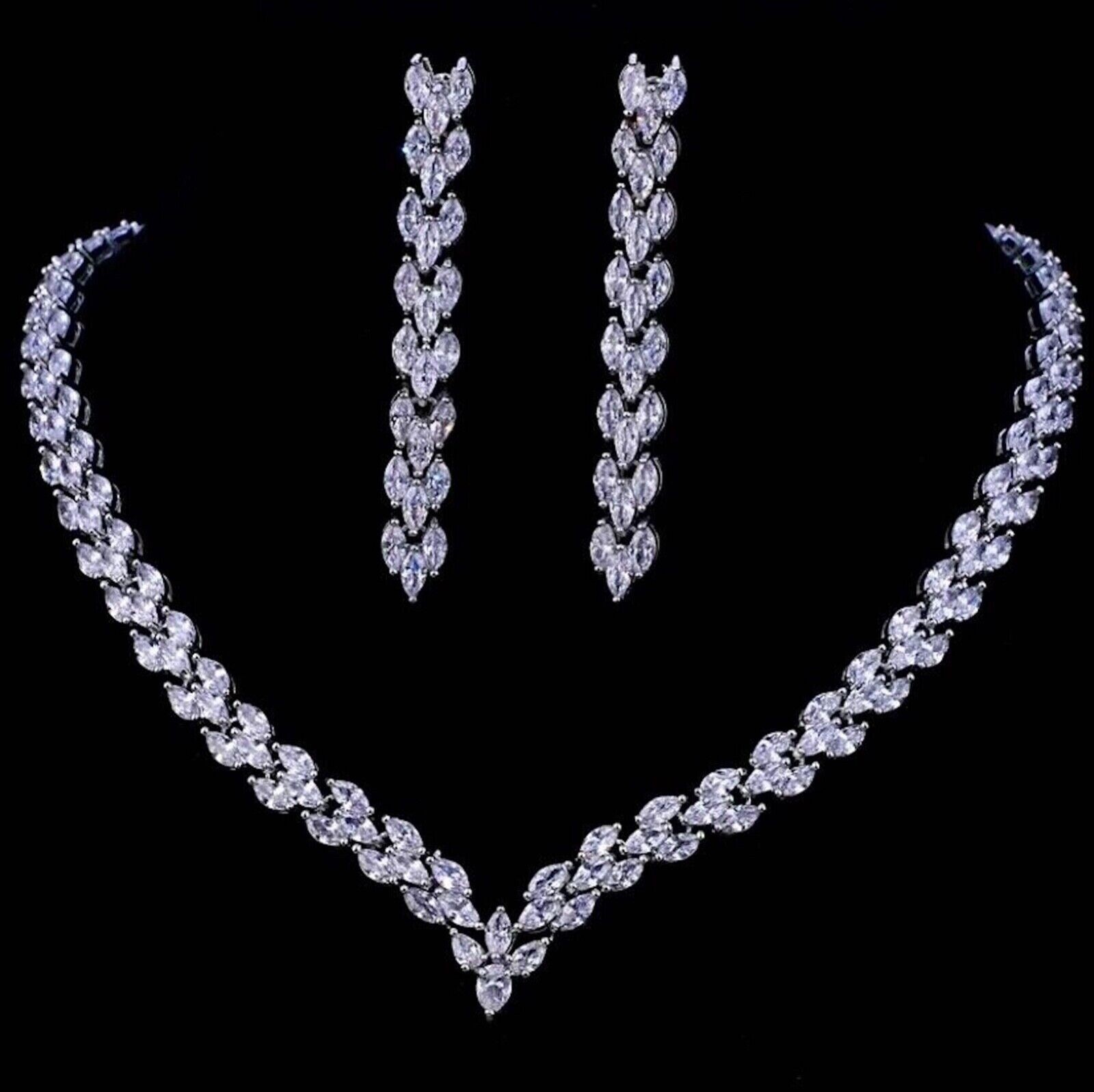 18k Platinum Plated Tennis Necklace Earrings Bracelet made w Swarovski Crystal
