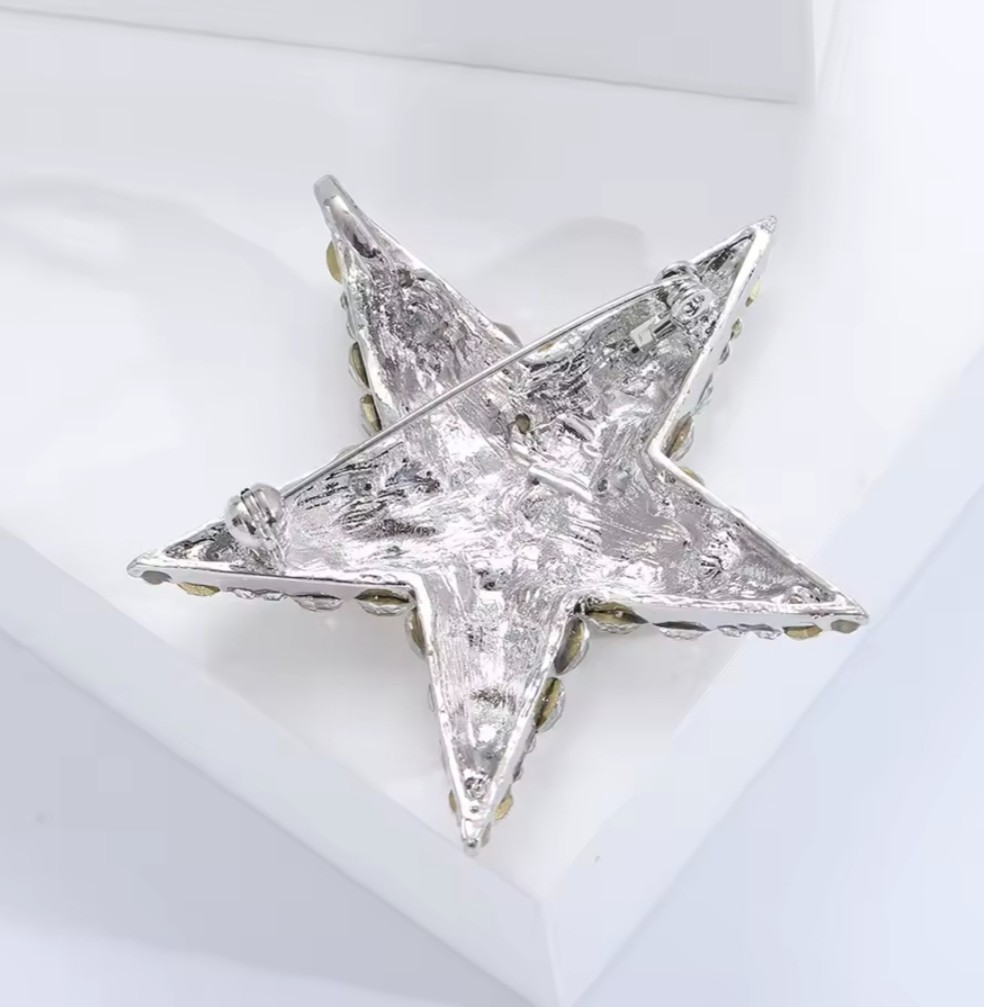 CLEAR CRYSTAL RHINESTONE SILVER STAR PIN BROOCH PENDANT~CHRISTMAS HOLIDAY GIFT
