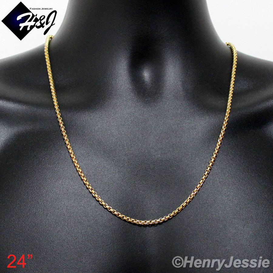 16-30″MEN WOMEN Stainless Steel 2mm Gold Plated Box Link Chain Necklace
