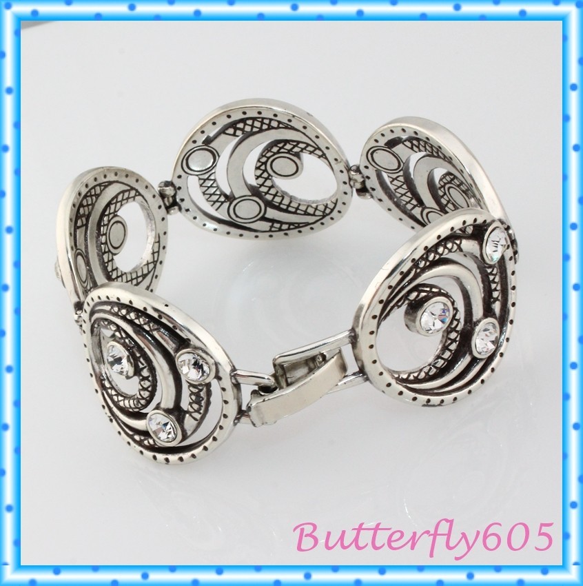 Brighton Solar Rings Silver Crystal Fold Over Clasp Bracelet 7″