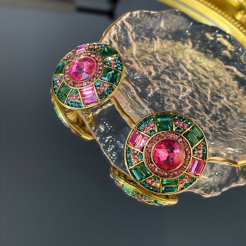 Vintage Multicolor Rhinestone Jewelry Set Green Crystal Beaded Necklace forwoman
