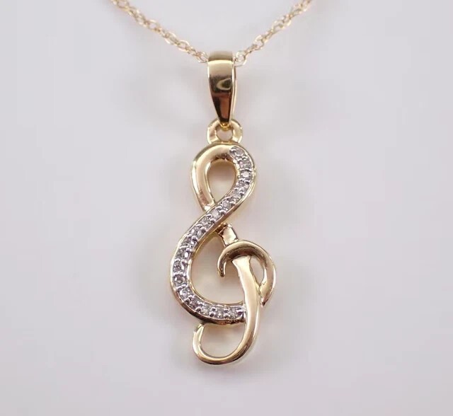 Music Shape Charm Pendant 1Ct Round Cut Simulated Diamond 14K Yellow Gold Plated