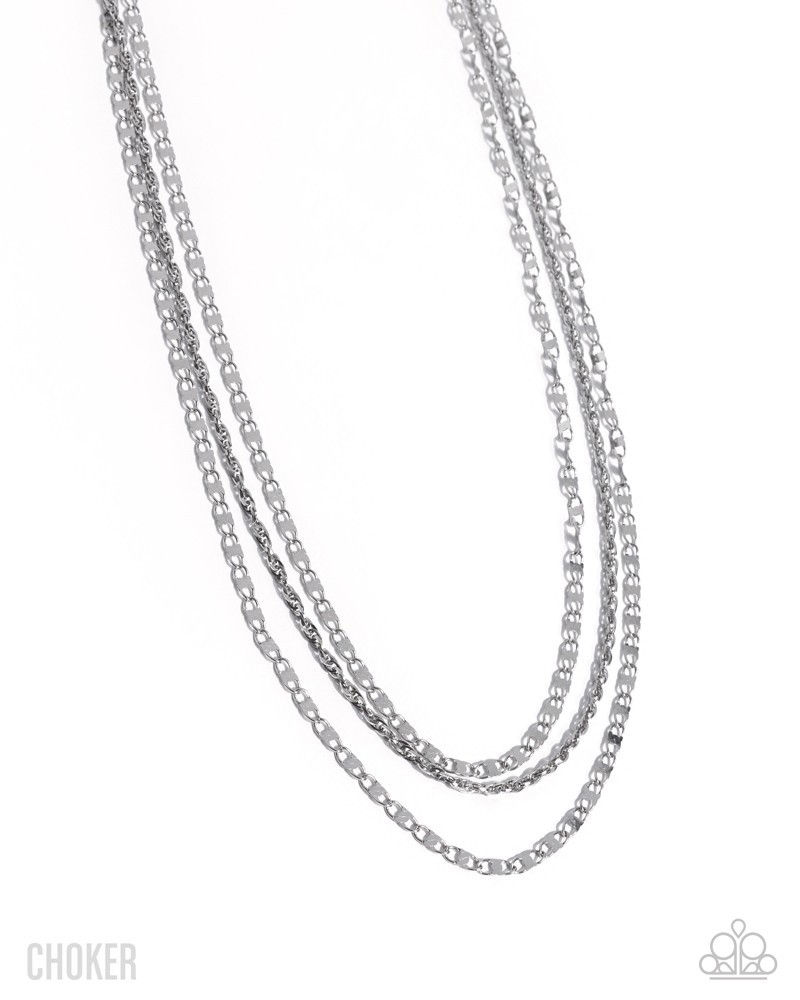 Paparazzi Layered Legend – Silver – Trio Glistening Stainless Chains – Choker Ne