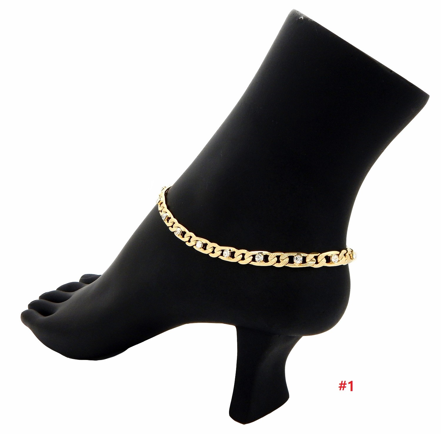 10″ MARINER ANCHOR CUBAN LINK CHAIN STONE ANKLET BRACELET 14K ITALY GOLD PLATED