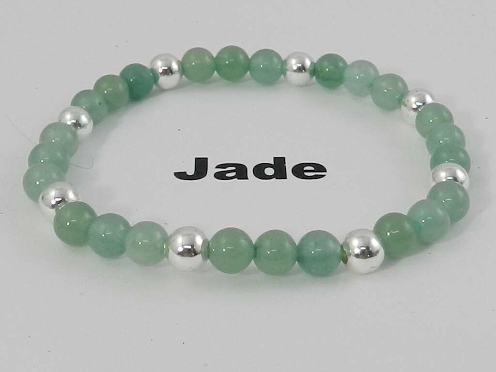 Natural Jade and Sterling Silver Stretch Bracelet (8mm)