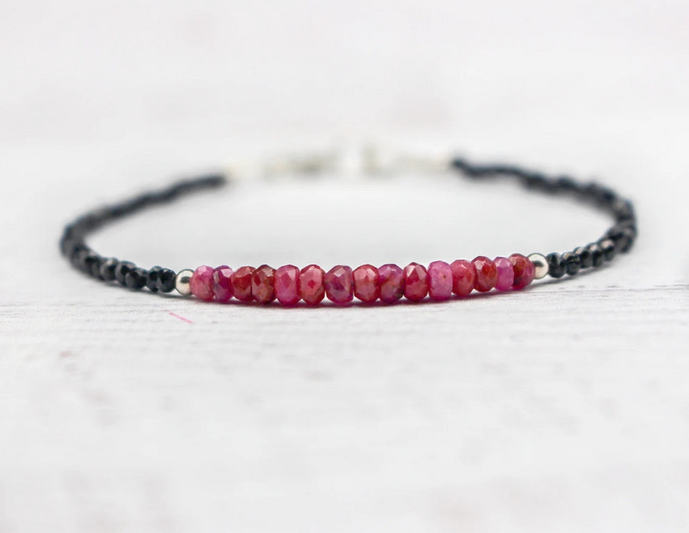 Genuine Ruby with Black spinel| Dainty bracelet Minimalist jewelry Layering