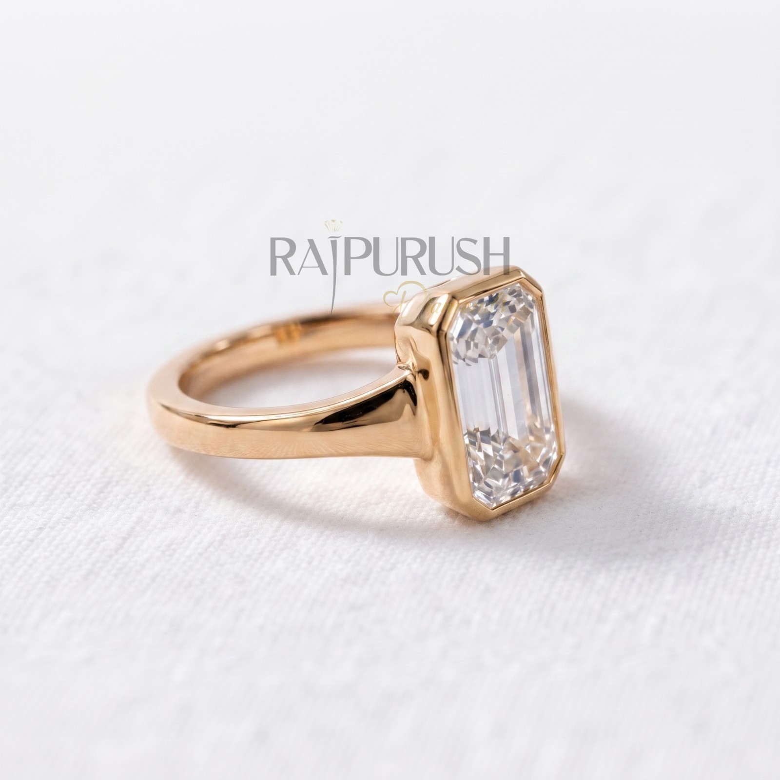 1ct Emerald Cut Moissanite Ring Bezel Set Solitaire 14K Gold Plated 925 Silver