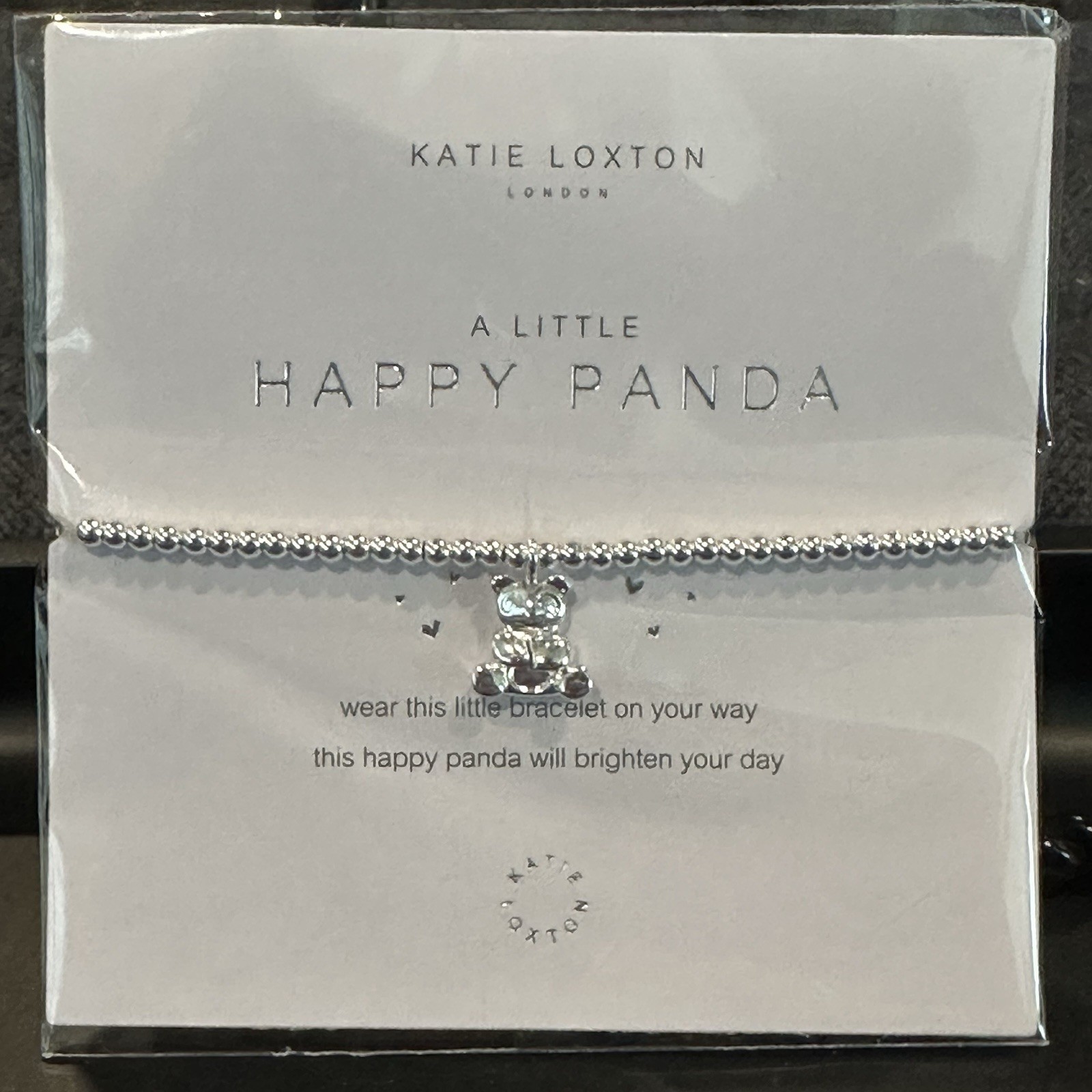 Happy Panda Silver Plated Beaded Stretch Bracelet With Panda Bear Dangle Charm