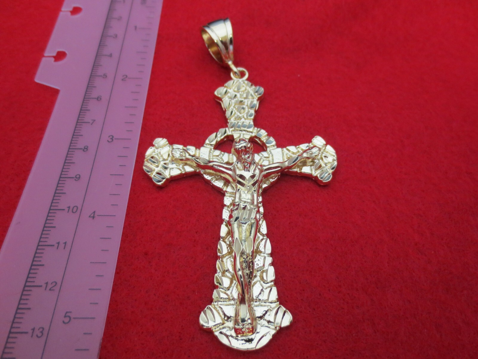 14KT GOLD EP HUGE CRUCIFIX CROSS 4+ INCHES CHARM W/16″-30″ 5MM ROPE CHAIN-9252