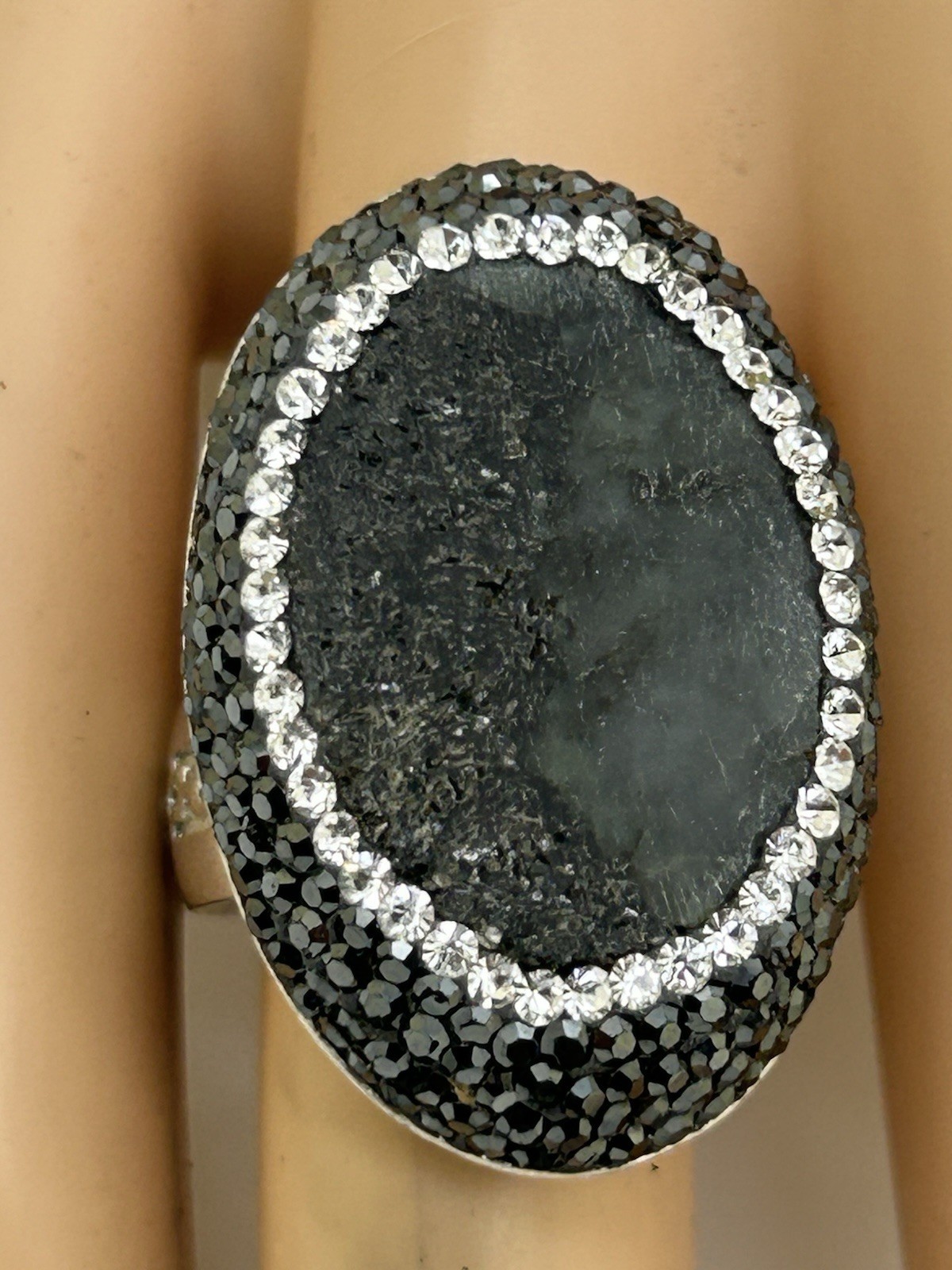 LA COSTA Organic Gem & Crystals 925 Sterling Statement Adjustable 6-8 Vtg Ring.