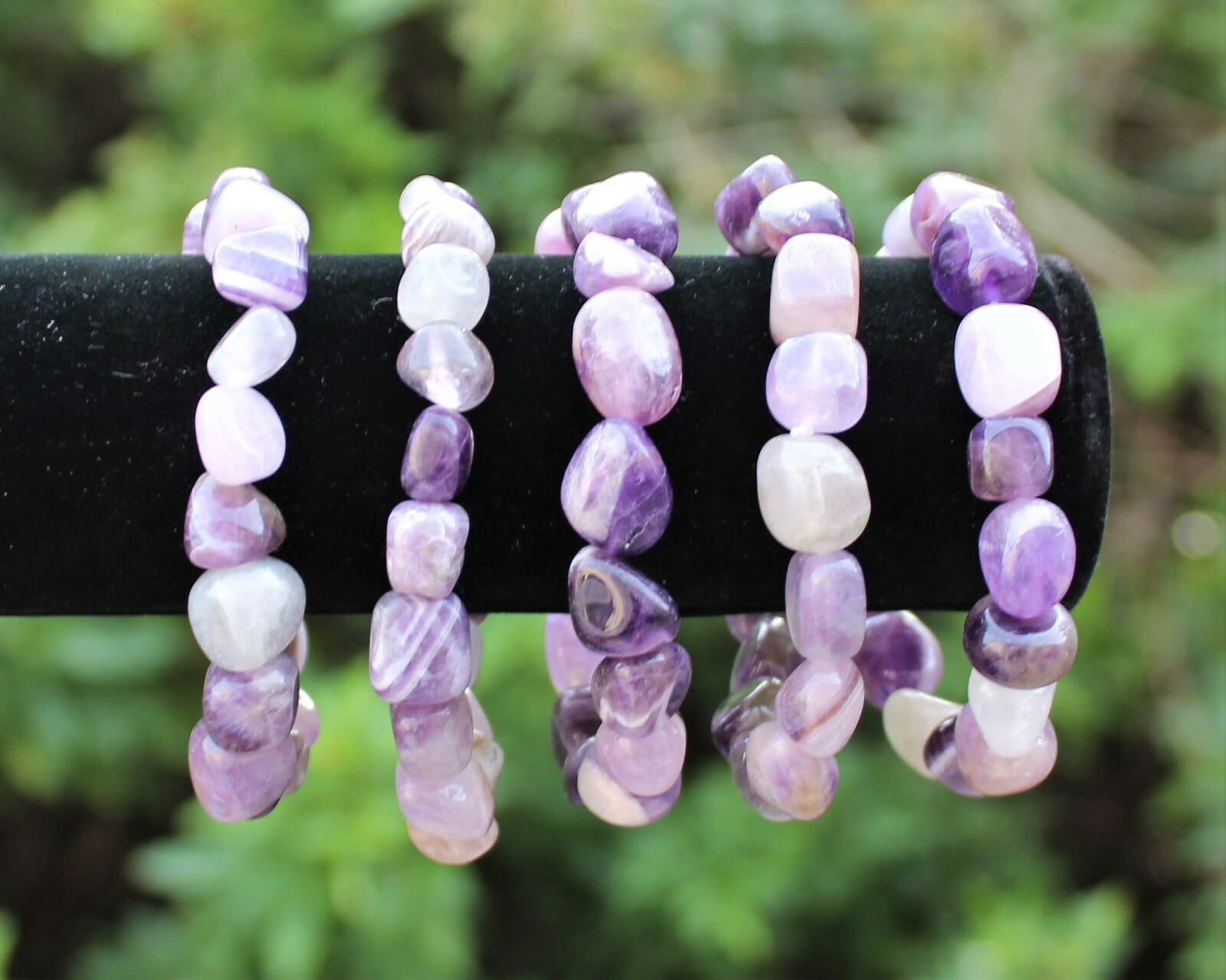 Amethyst Tumbled Gemstone Bracelet 6-8 mm stones (Stretchy, Amethyst Crystals)