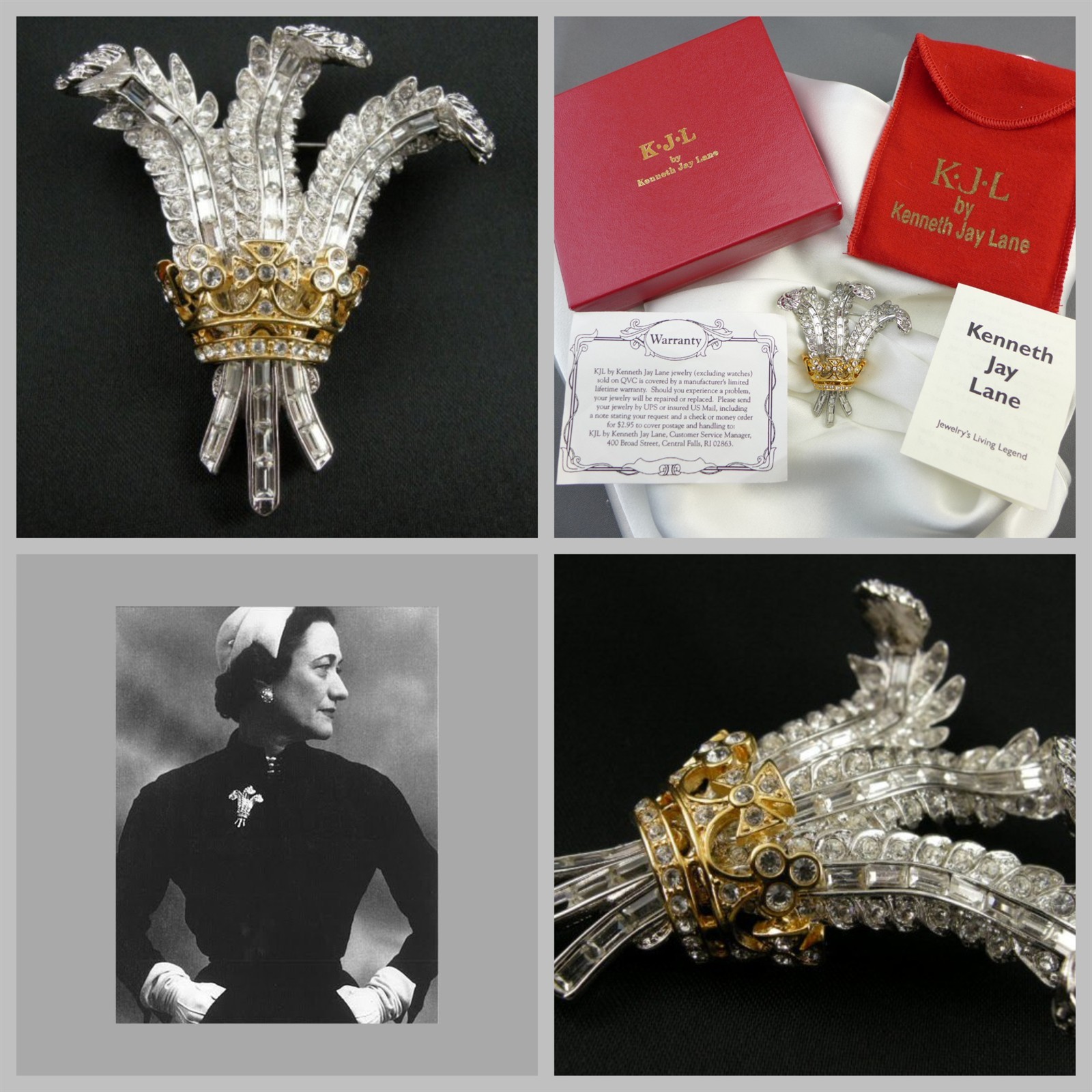 KJL Kenneth Jay Lane TREASURES OF THE DUCHESS Prince of Wales Feather Pin w/Box
