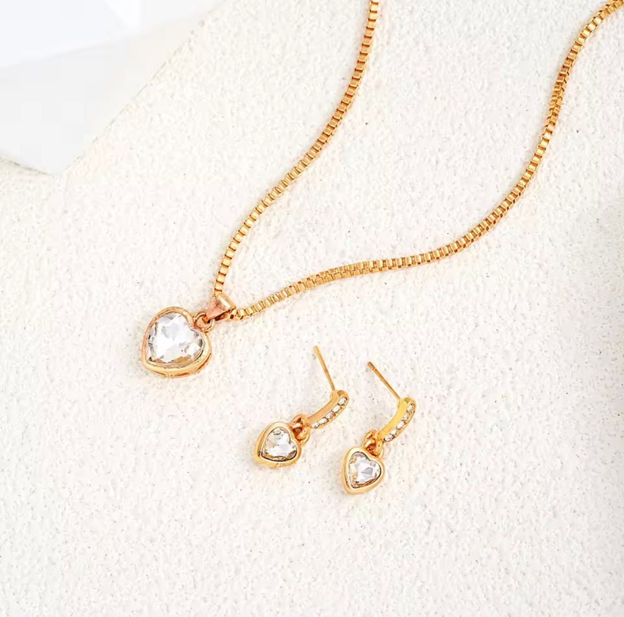 Gold Color Heart Jewelry Set Necklace And Earrings Elegant Matching Women Gift