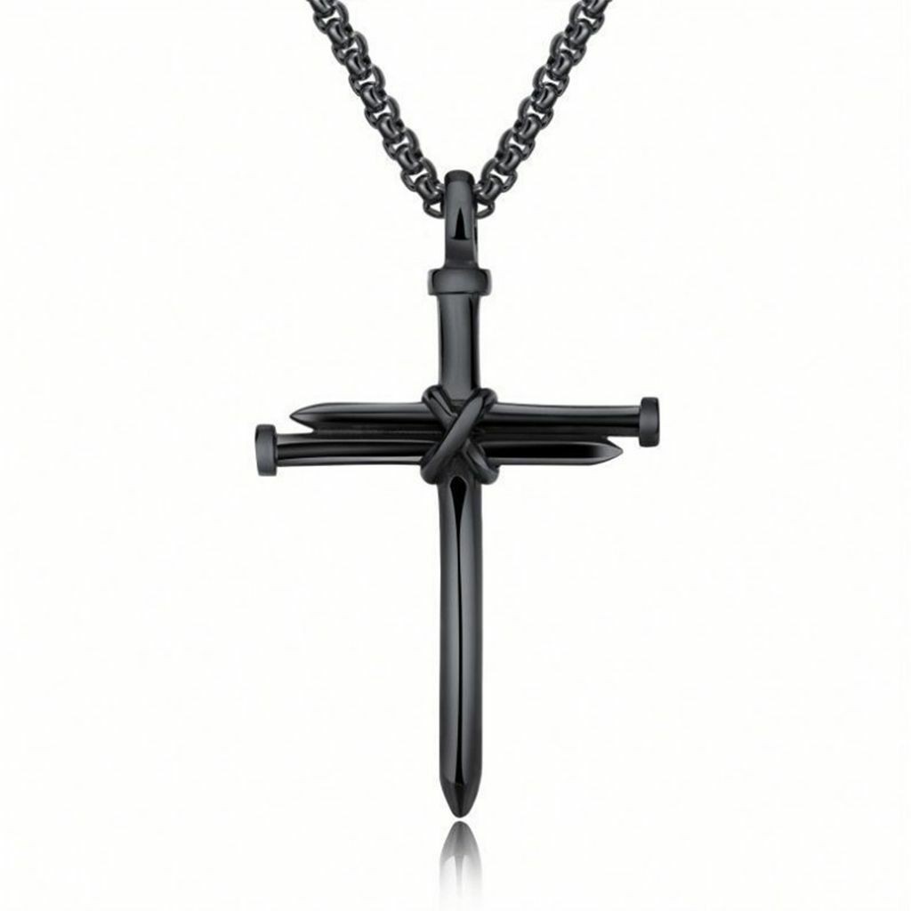 Boys Mens Stainless Steel Vintage Cross Pendant Necklace Men Women Silver Black