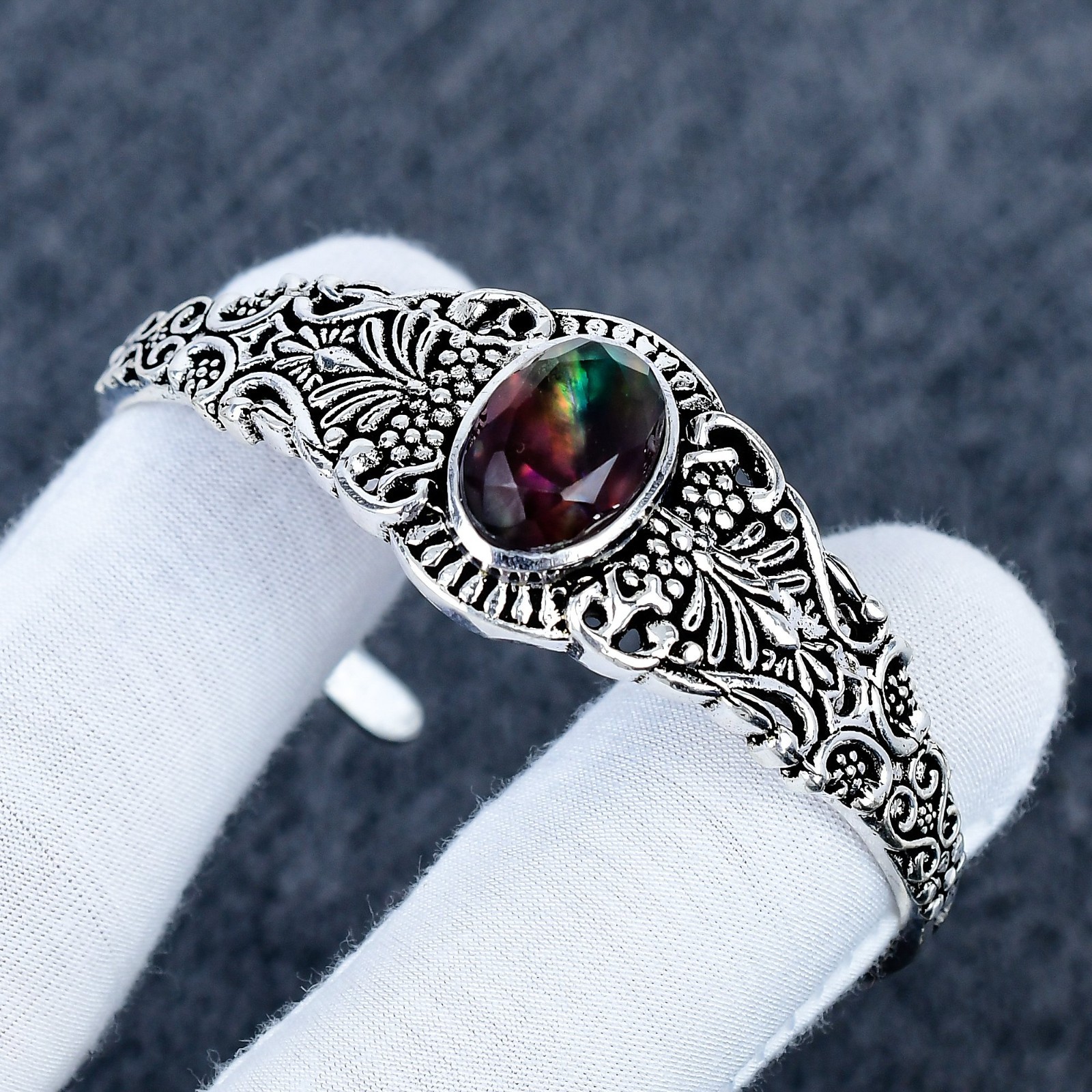 Ammolite Sterling Silver Bangle: Handmade Adjustable Jewelry Cuff Gifts