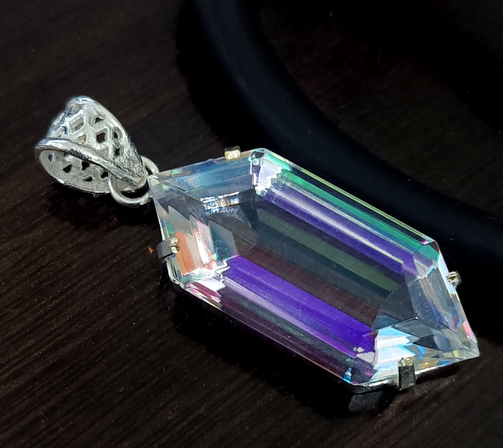 58.20 Ct+ Magical Mystic Topaz Fancy Cut Sterling Silver Pendant With Chain