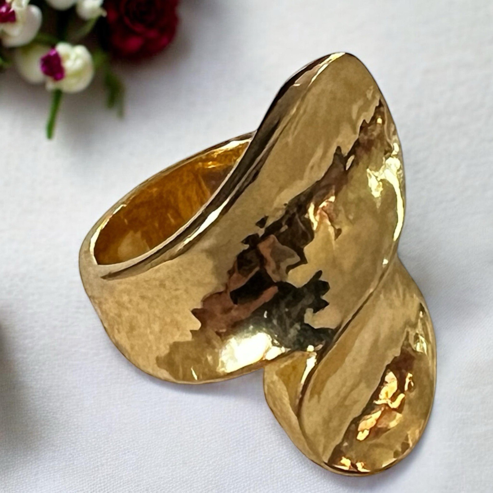 BRONZALLURE Contrarié Hammered 18Kt Yellow Gold Plated Size 6.5 Ring 10.3g