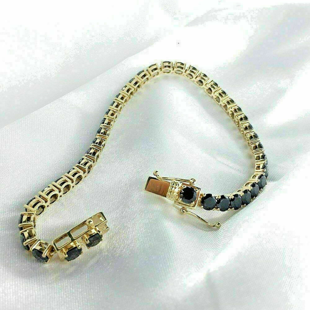 8Ct Black Simulated Diamond Wedding Tennis Bracelet Yellow Gold Plated Silver