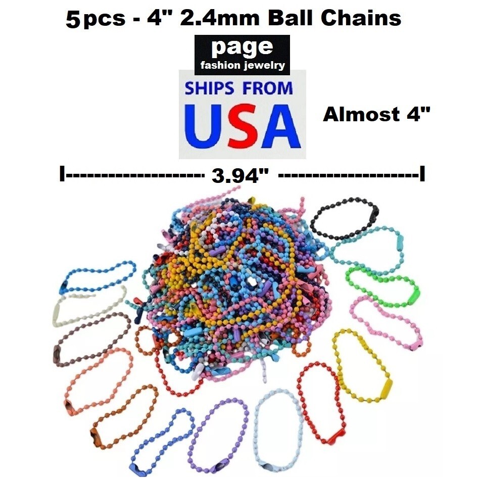 5 Pcs 4″- 2.4mm Colorful Chains Metal Ball Chain Keychains for Extensions, Tags
