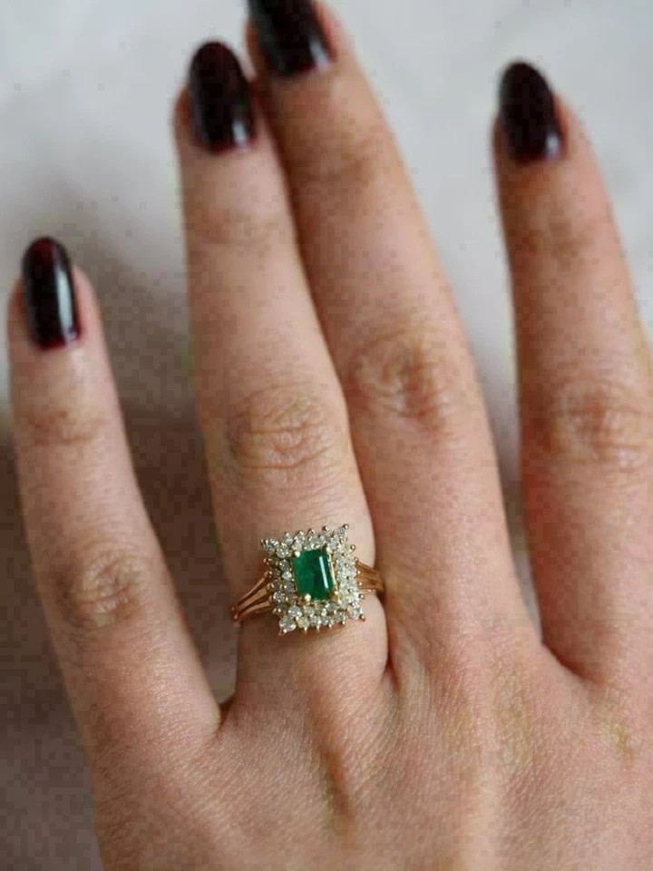 1.75Ct Green Emerald Diamond Cluster Engagement Ring 14K Yellow Gold Plated