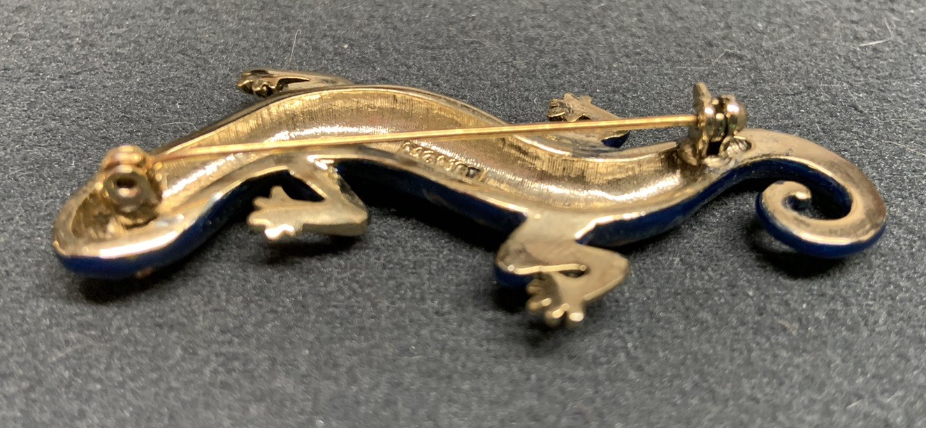 Vintage Monet Blue Lizard Salamander Pin Brooch Rhinestones 2.4” in Long USED