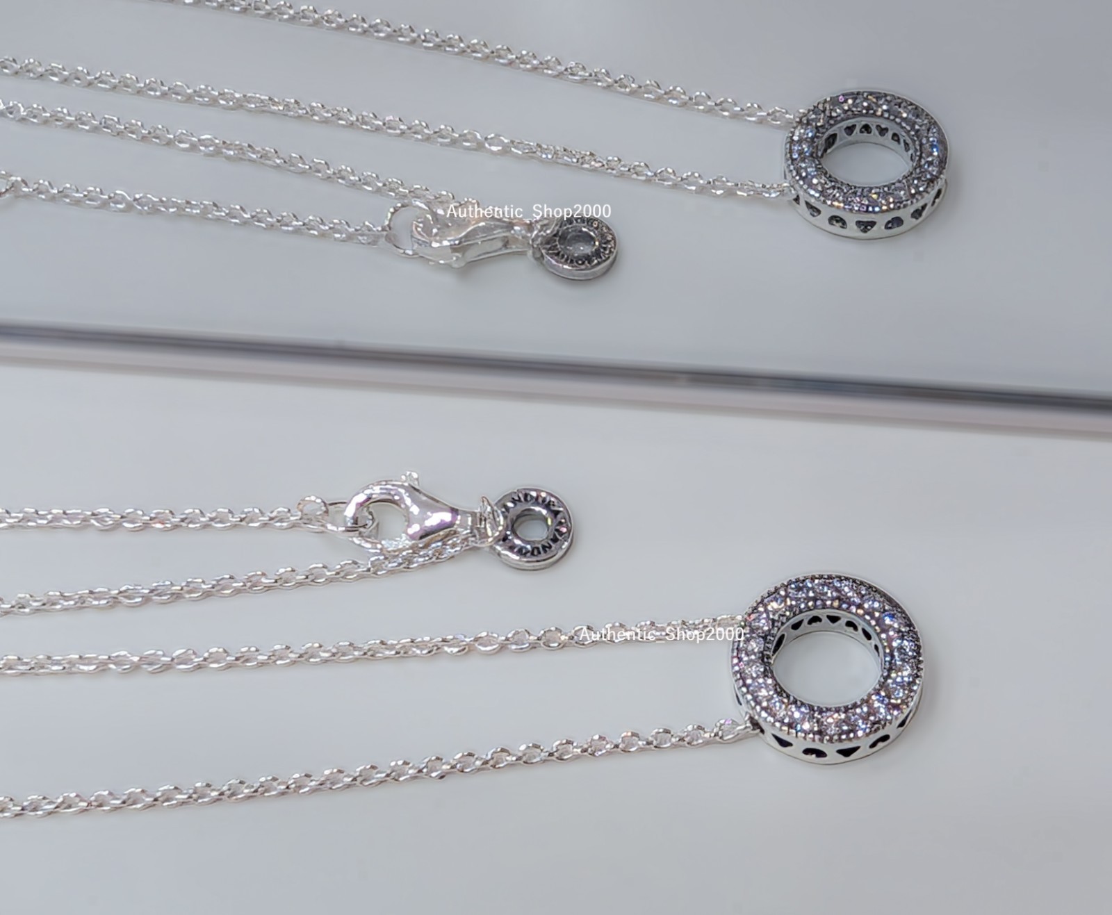 NEW 100% Authentic PANDORA 925 Silver Logo Pave Circle Collier Necklace 397436CZ