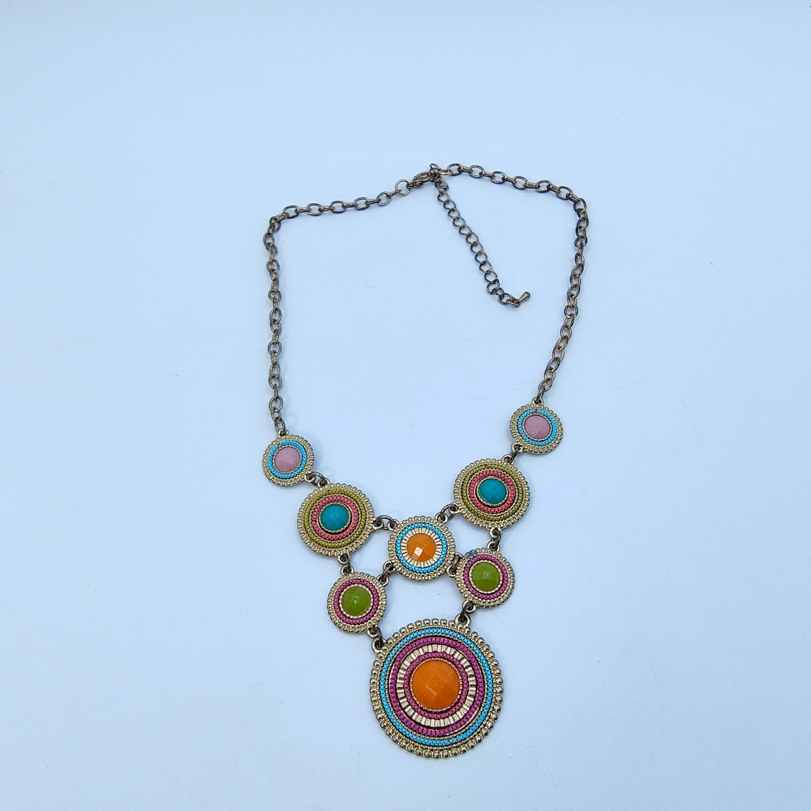 Boho Chic Beaded Medallion Bib Necklace Colorful Maximalist Ethnic Style