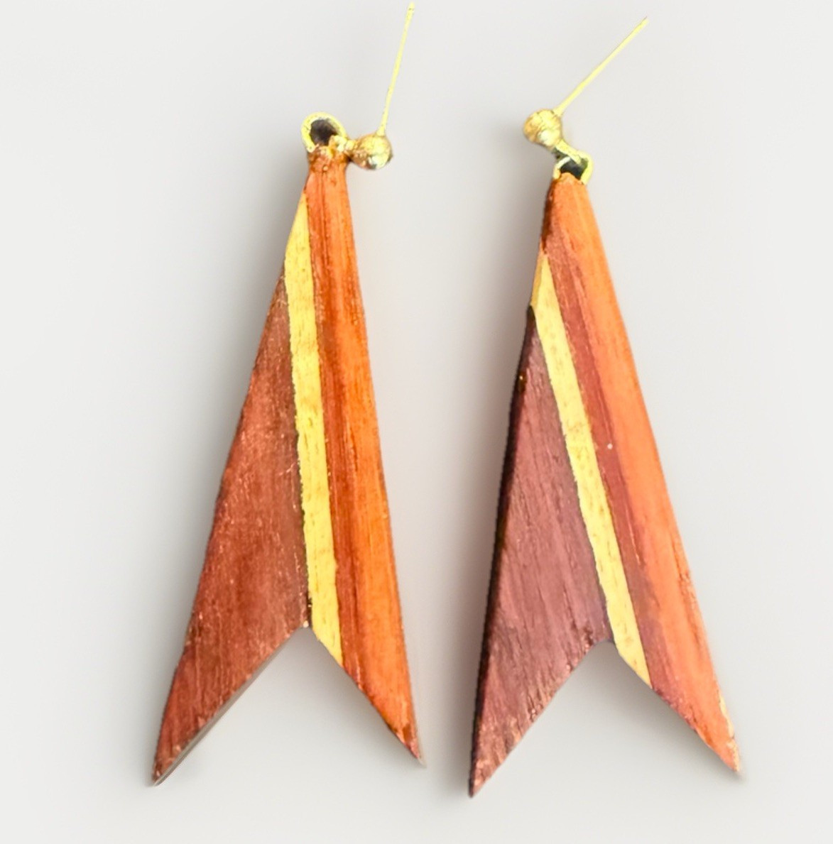 Abstract Black and Yellow Wooden Earrings With Stainless Steel Studs
