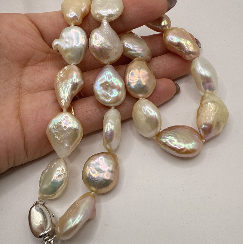 Retro AAA 14X21mm New Natural South Sea baroque white Pearl necklace 18in 925