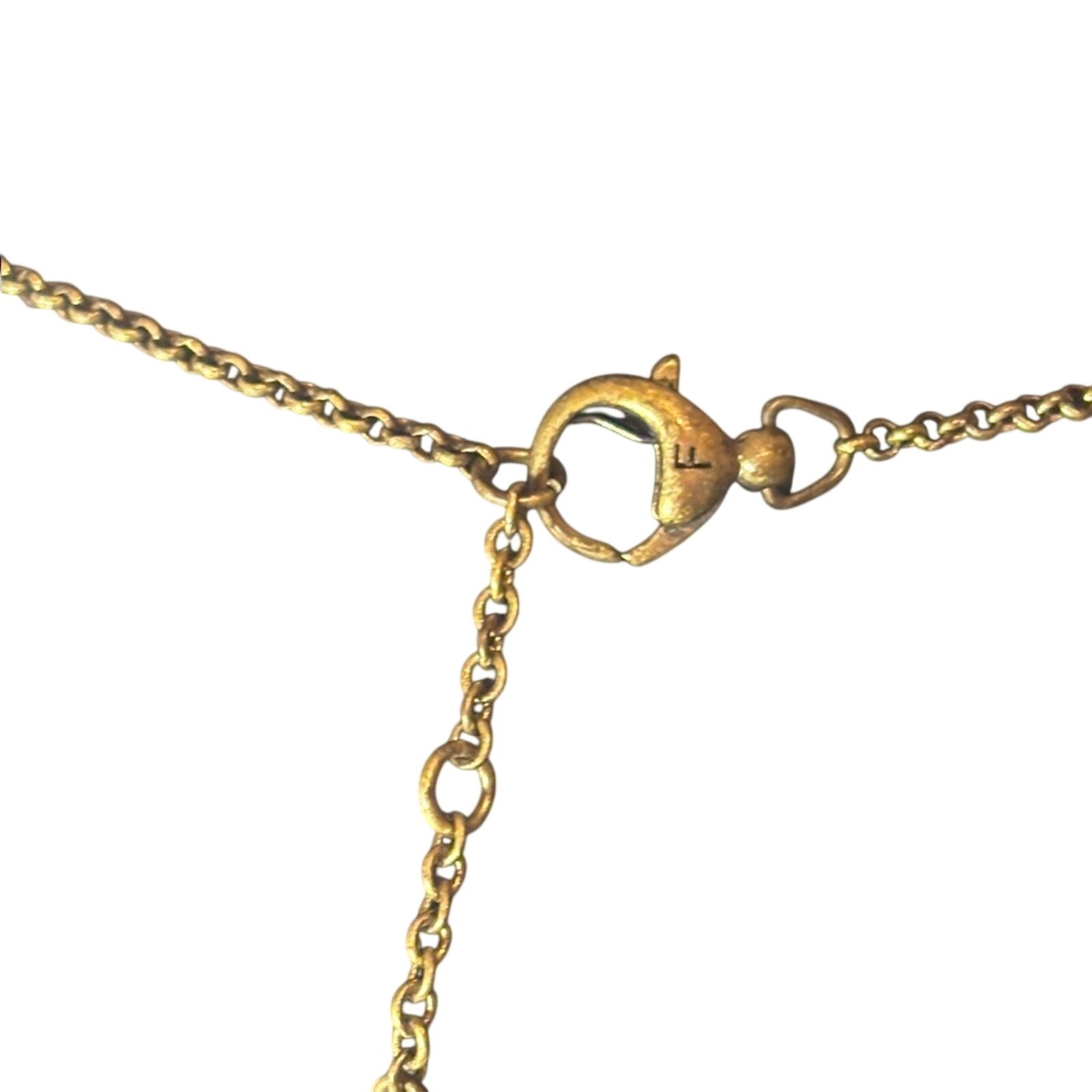 Fossil Gold Tone Square Medallion Pendant Necklace 16” Lock Key Rhinestone Bail