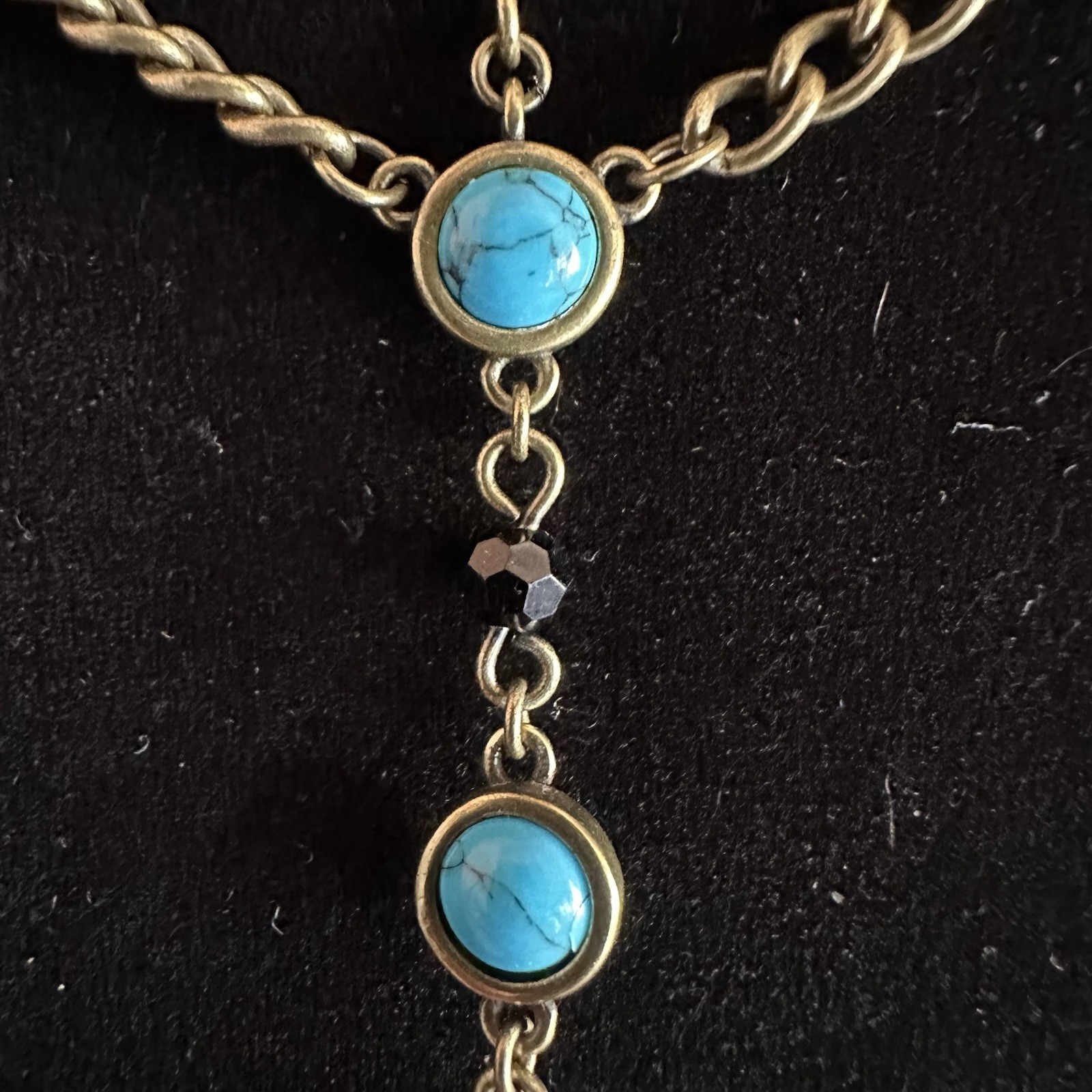 Cosmo New w Tags Black Italian Horn Pendant with Blue stones 18″