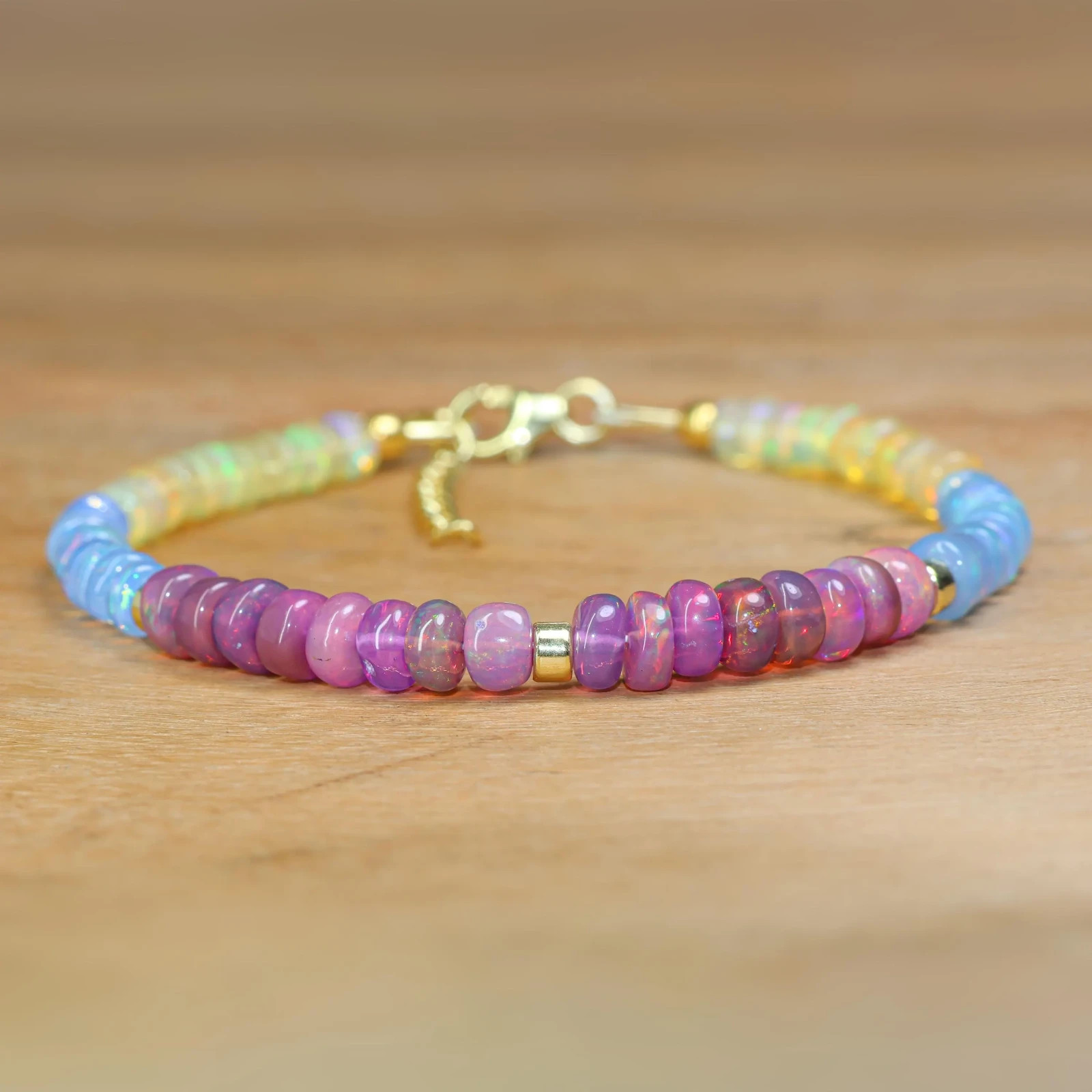 Fire Opal Beads Bracelet, Genuine Handmade Opal Gemstone Beaded Bracelet for her
