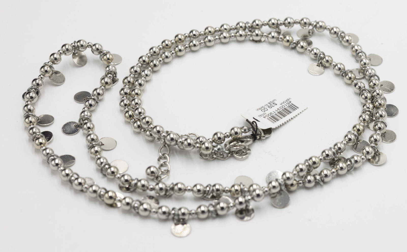 Chico’s Silver Tone 40” Verona Bead Necklace NWT $39