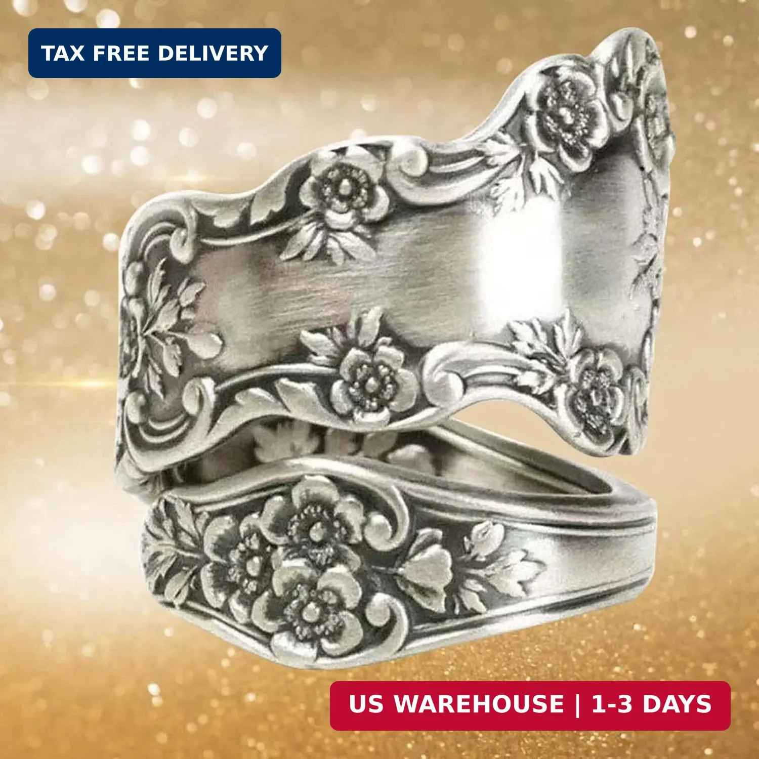 925 Sterling Silver Oxidized Spoon Ring Adjustable Ring Jewelry Gifts for Women